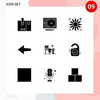 grupo de 9 signos y símbolos de glifos sólidos para dibujar en la oficina de la silla elementos de diseño de vectores editables de acción de gracias a la izquierda