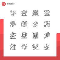 Group of 16 Outlines Signs and Symbols for case suitcase technologist luggage setting Editable Vector Design Elements