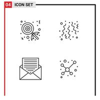 Paquete de 4 líneas de interfaz de usuario de signos y símbolos modernos de elementos de diseño vectorial editables de carta de fiesta de cumpleaños de correo electrónico de caramelo vector