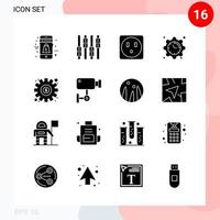 Vector Pack of 16 Icons in Solid Style Creative Glyph Pack isolated on White Background for Web and Mobile