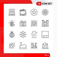 conjunto creativo de 16 iconos de contorno universal aislado sobre fondo blanco vector