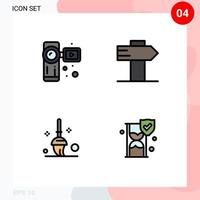 Filledline Flat Color Pack of 4 Universal Symbols of camcorder mop video camera travel insurance Editable Vector Design Elements