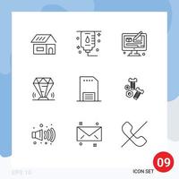 Editable Vector Line Pack of 9 Simple Outlines of contact jewel process ruby value Editable Vector Design Elements