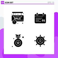 Set of 4 icons in solid style Creative Glyph Symbols for Website Design and Mobile Apps Simple Solid Icon Sign Isolated on White Background 4 Icons vector