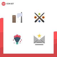 Set of 4 Commercial Flat Icons pack for axe popcone tool fun heart Editable Vector Design Elements