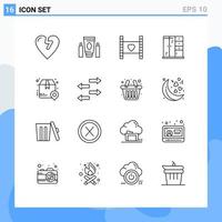 16 User Interface Outline Pack of modern Signs and Symbols of package box heart cabinet home Editable Vector Design Elements