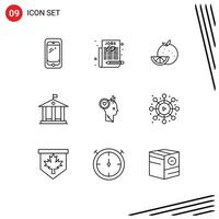 Universal Icon Symbols Group of 9 Modern Outlines of like money select job traveling mardi gras Editable Vector Design Elements