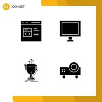 Pack of 4 creative Solid Glyphs of code competitive development display edge Editable Vector Design Elements