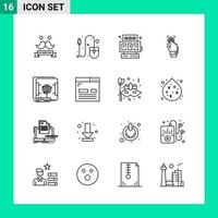 Pack of 16 Line Style Icon Set Outline Symbols for print Creative Signs Isolated on White Background 16 Icon Set vector