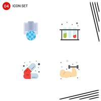 Group of 4 Flat Icons Signs and Symbols for hosting cosmetics server test medicines Editable Vector Design Elements