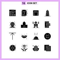 16 Icons in Solid Style Glyph Symbols on White Background Creative Vector Signs for Web mobile and Print