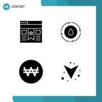 Vector Pack of 4 Glyph Symbols Solid Style Icon Set on White Background for Web and Mobile