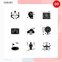 Group of 9 Modern Solid Glyphs Set for accounting touch human mind user virus Editable Vector Design Elements