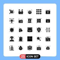 Solid Glyph Pack of 25 Universal Symbols of internet crime eat calendar pattern Editable Vector Design Elements