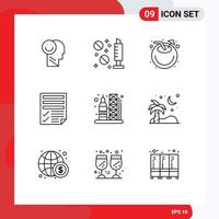 Stock Vector Icon Pack of 9 Line Signs and Symbols for report page syringe file juice Editable Vector Design Elements