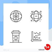 Modern Pack of 4 Icons Line Outline Symbols isolated on White Backgound for Website designing vector