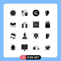 User Interface Pack of 16 Basic Solid Glyphs of bloone indian currency mobility human Editable Vector Design Elements