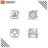 conjunto moderno de 4 colores planos de línea de relleno pictografía de factura seguridad finanzas cocina canadá elementos de diseño vectorial editables vector