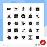 Pack of 25 Modern Solid Glyphs Signs and Symbols for Web Print Media such as car interior booth plant cactus Editable Vector Design Elements