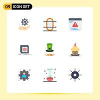 Modern Set of 9 Flat Colors Pictograph of server message rowing application error Editable Vector Design Elements