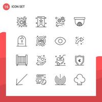 Set of 16 Modern UI Icons Symbols Signs for religion halloween seo grave planning Editable Vector Design Elements