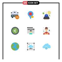 Modern Set of 9 Flat Colors and symbols such as graduate avatar pointer sign coin Editable Vector Design Elements