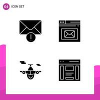 paquete de conjunto de iconos de glifo de 4 iconos sólidos aislados en fondo blanco para aplicaciones móviles y de impresión de diseño de sitios web receptivos vector