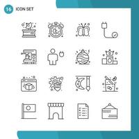 Vector Pack of 16 Outline Symbols Line Style Icon Set on White Background for Web and Mobile