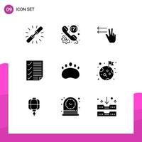 Mobile Interface Solid Glyph Set of 9 Pictograms of report document phone data lefts Editable Vector Design Elements