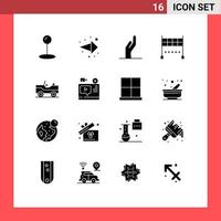 Modern Set of 16 Solid Glyphs Pictograph of youtube record finish video vehicle Editable Vector Design Elements