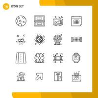 Modern Set of 16 Outlines Pictograph of kayak boat kitchenware event date Editable Vector Design Elements