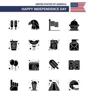 usa feliz día de la independencia pictograma conjunto de 16 glifos sólidos simples de bebida bandera de acción de gracias postre dulce elementos de diseño vectorial del día de estados unidos editables vector