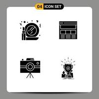 Set of 4 Modern UI Icons Symbols Signs for glass camcorder make up interface journalist camera Editable Vector Design Elements
