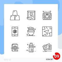 Modern Pack of 9 Icons Line Outline Symbols isolated on White Backgound for Website designing vector