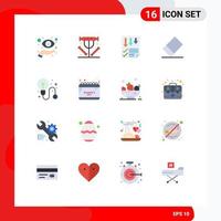 Flat Color Pack of 16 Universal Symbols of idea rubber food report page Editable Pack of Creative Vector Design Elements