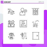 conjunto de 9 iconos en estilo de línea símbolos de contorno creativo para el diseño de sitios web y aplicaciones móviles signo de icono de línea simple aislado en fondo blanco 9 iconos vector