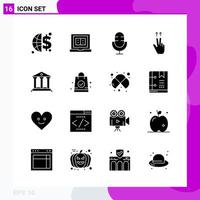 paquete de conjunto de iconos sólidos de 16 iconos de glifos aislados en fondo blanco para impresión web y móvil vector