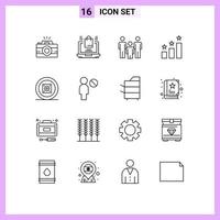 Set of 16 Vector Outlines on Grid for party boom box family success achievement Editable Vector Design Elements