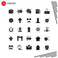 Collection of 25 Vector Icons in solid style Pixle Perfect Glyph Symbols for Web and Mobile Solid Icon Signs on White Background 25 Icons