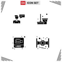 Modern Set of 4 Solid Glyphs and symbols such as chat photography man clean recording Editable Vector Design Elements