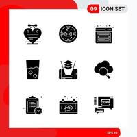 Creative Set of 9 Universal Glyph Icons isolated on White Background vector