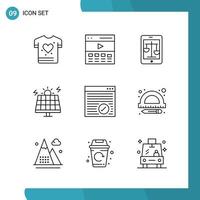 Vector Pack of 9 Outline Symbols Line Style Icon Set on White Background for Web and Mobile