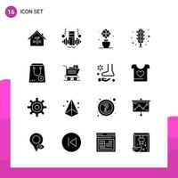 paquete de conjunto de iconos de glifos de 16 iconos sólidos aislados en fondo blanco para aplicaciones móviles y de impresión de diseño de sitios web receptivos vector