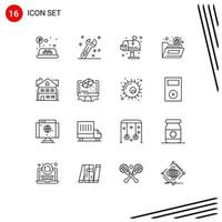 Group of 16 Modern Outlines Set for building house life virus folder Editable Vector Design Elements