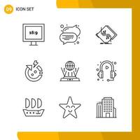 9 Icon Set Line Style Icon Pack Outline Symbols isolated on White Backgound for Responsive Website Designing vector