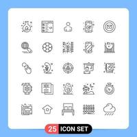 User Interface Pack of 25 Basic Lines of ribbon ui list essential app Editable Vector Design Elements
