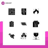 Universal Icon Symbols Group of 9 Modern Solid Glyphs of firewall health strategy record construction Editable Vector Design Elements