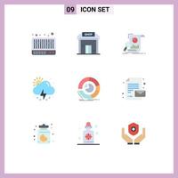 Flat Color Pack of 9 Universal Symbols of analysis sun analysis rain research Editable Vector Design Elements