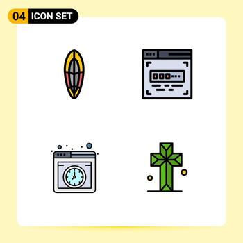 Filledline Flat Color Pack of 4 Universal Symbols of recreation internet surfing front end development cathedral Editable Vector Design Elements