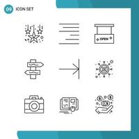 User Interface Pack of 9 Basic Outlines of investment end open arrow navigation Editable Vector Design Elements